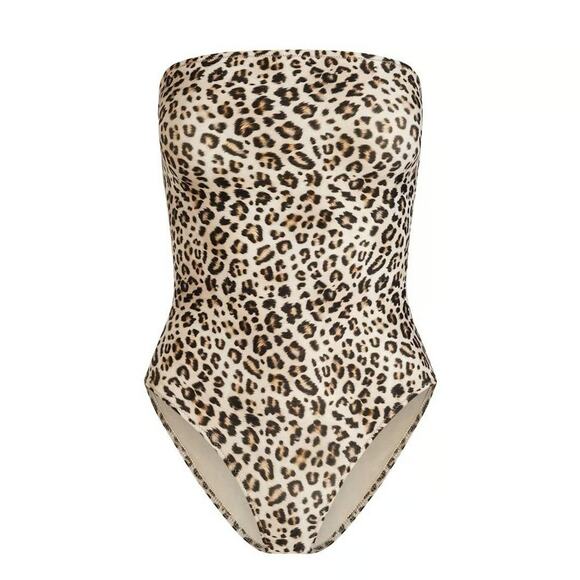 SKIMS Signature Swim Strapless One Piece Champagne Leopard Print - L - Picture 1 of 6